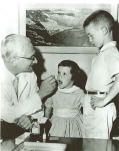 Albert B. Sabin administers his new oral polio vaccine to Cincinnati area children in 1961
