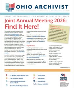 Screen shot of the front page of the Ohio Archivist newsletter.